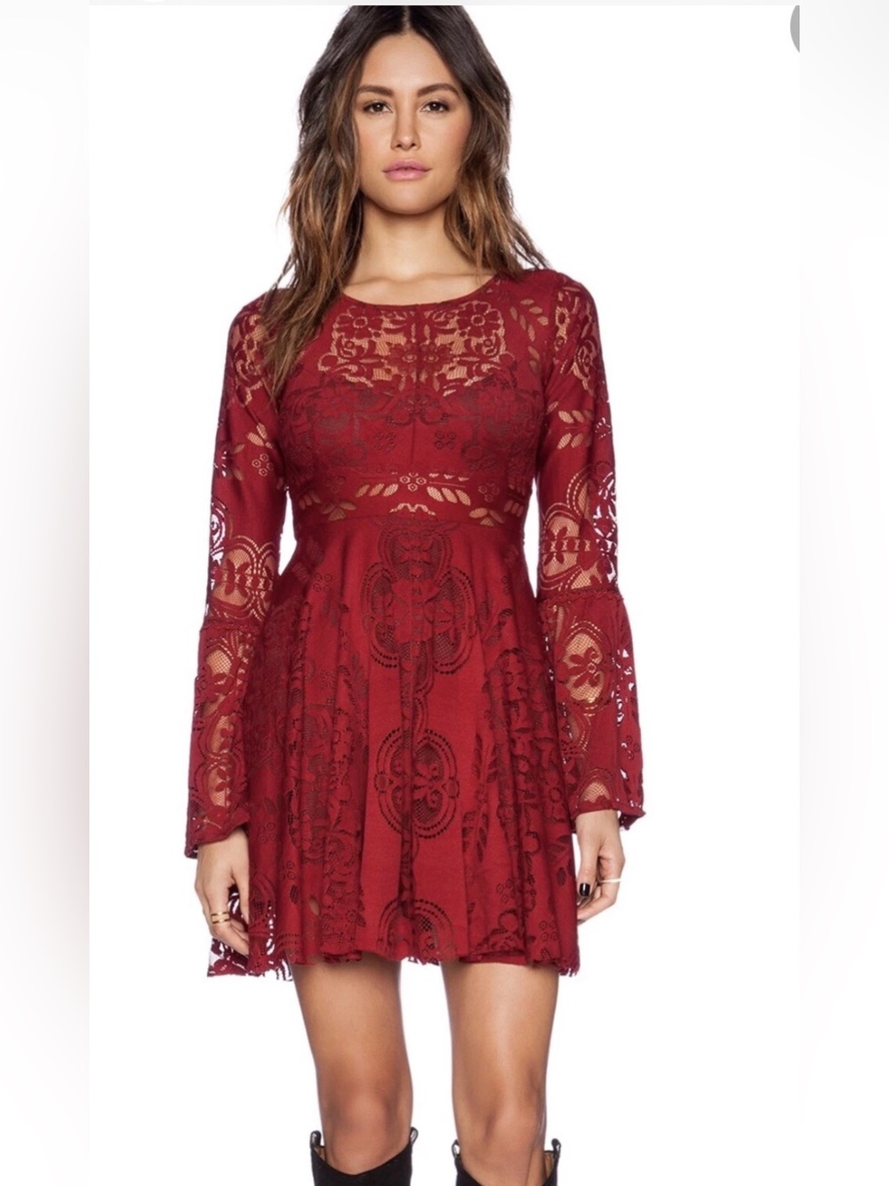 Free People Lace Lovers Folk Song Bell Sleeve Boho Dress - Size 2